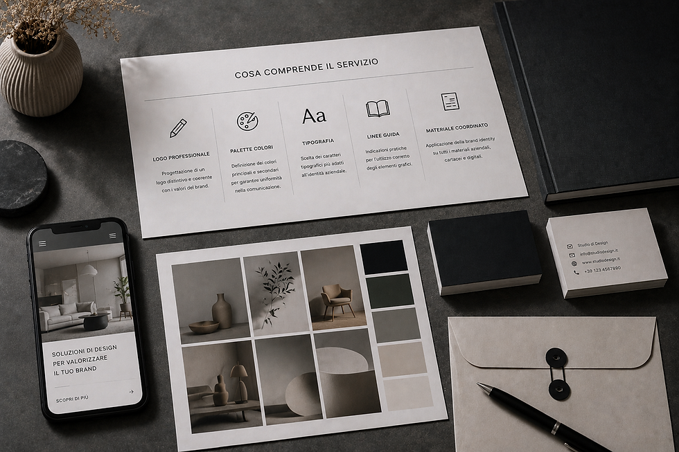 Esempi di logo, palette colori, tipografia e linee guida per brand identity