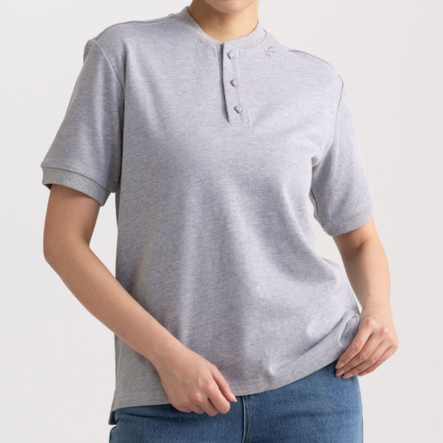 Collarless Knit Sweater with Frog Buttons