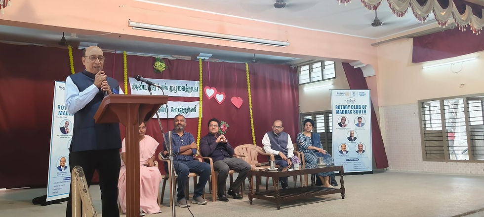 President R Srikanth addressing the students at the installation of new Interact Club at Sacred Heart Tamil Medium Schoo.