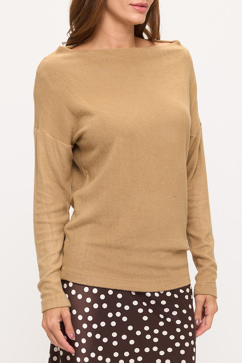 Thumbnail: Brushed Knit Boat Neck Off the Shoulder Top