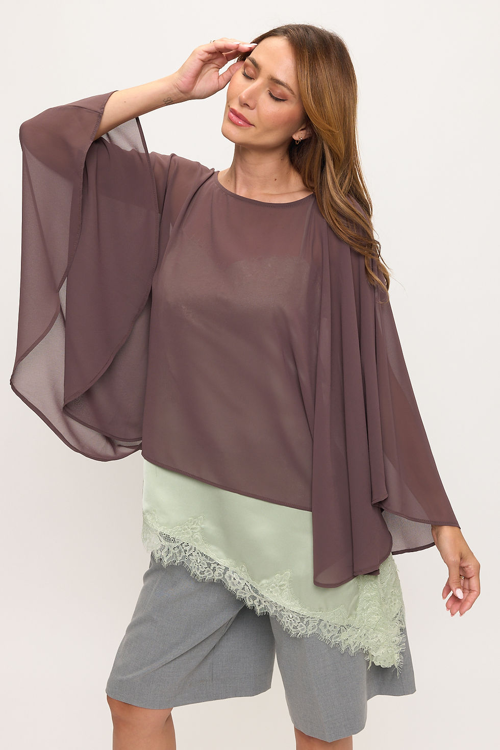 Thumbnail: Sheer Chiffon Poncho Blouse