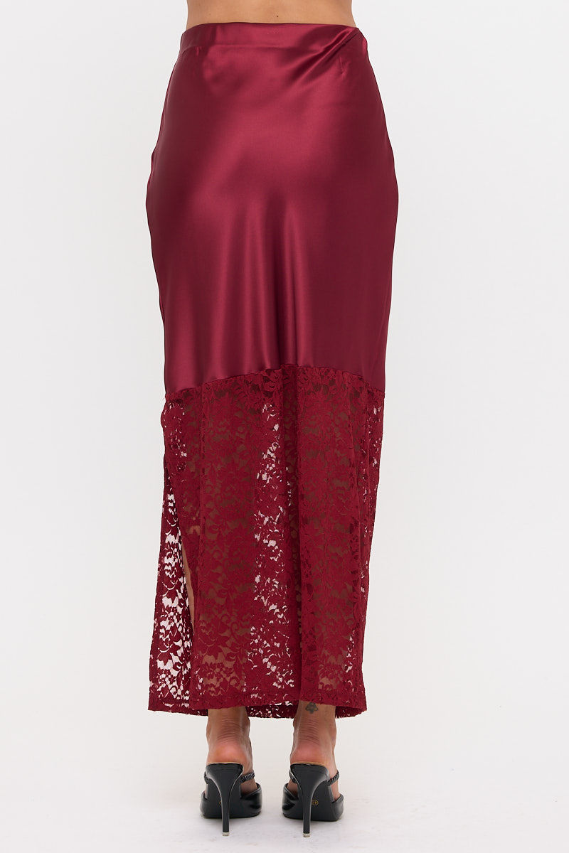 Thumbnail: Lace Trim Satin Maxi Skirt