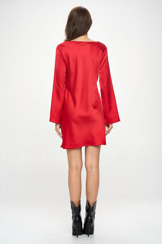 Thumbnail: Satin Cowl Neck Long Sleeve Dress