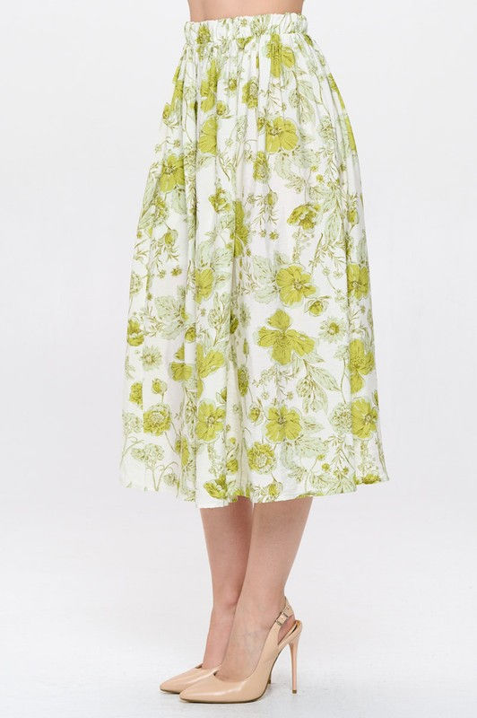 Thumbnail: Floral Print Midi Skirt with Pockets