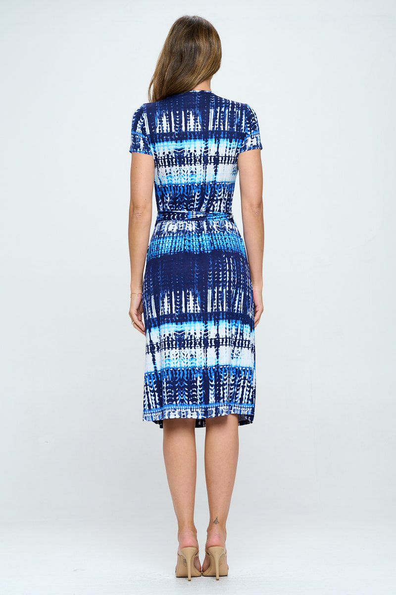 Thumbnail: Print V neck Jersey Wrap Dress with Tie
