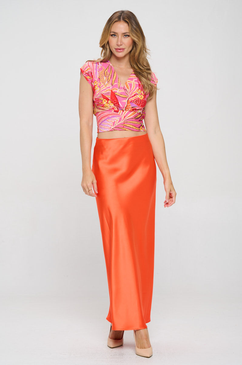 Thumbnail: Solid Silky Satin Maxi Skirt