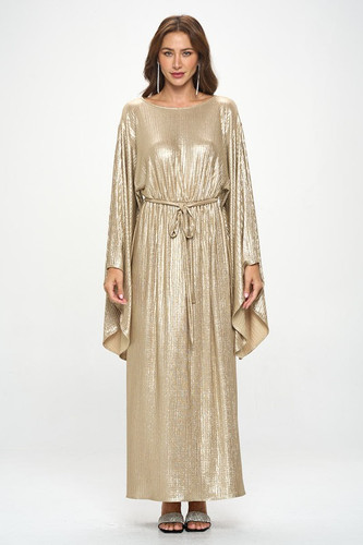 metallic bell sleeve dress Betsy & Adam Women's Metallic V-Neck Long-Sleeve Gown - Mocha Gold