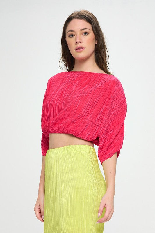 Thumbnail: Vibrant Plisse Scoop Neck Crop Top