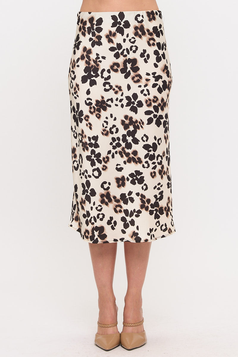 Printed Midi Satin Skirt