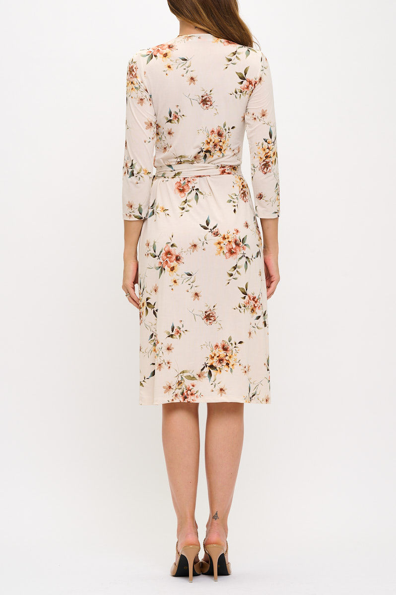 Thumbnail: Floral Print V neck Jersey Wrap Dress with Tie