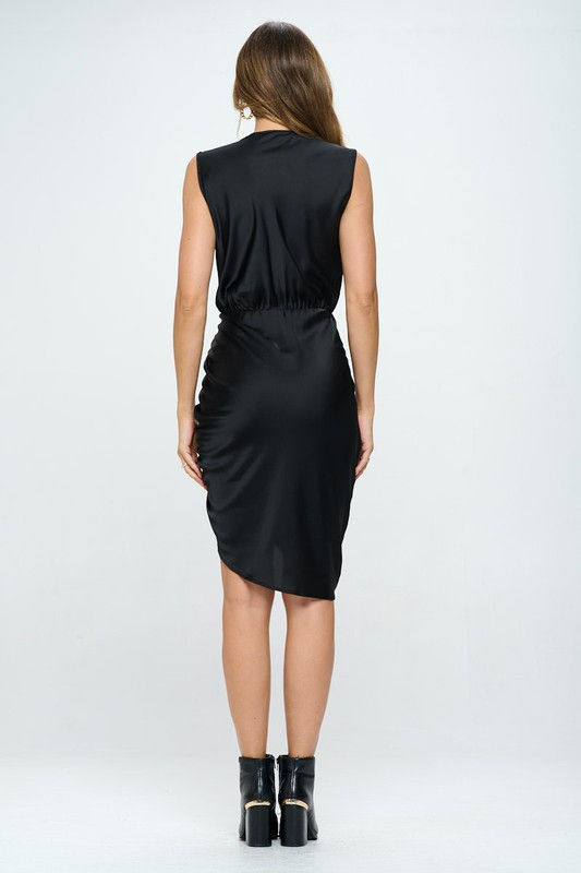 Thumbnail: Stretch Satin Dress with Ruched Asymmetrical Hem