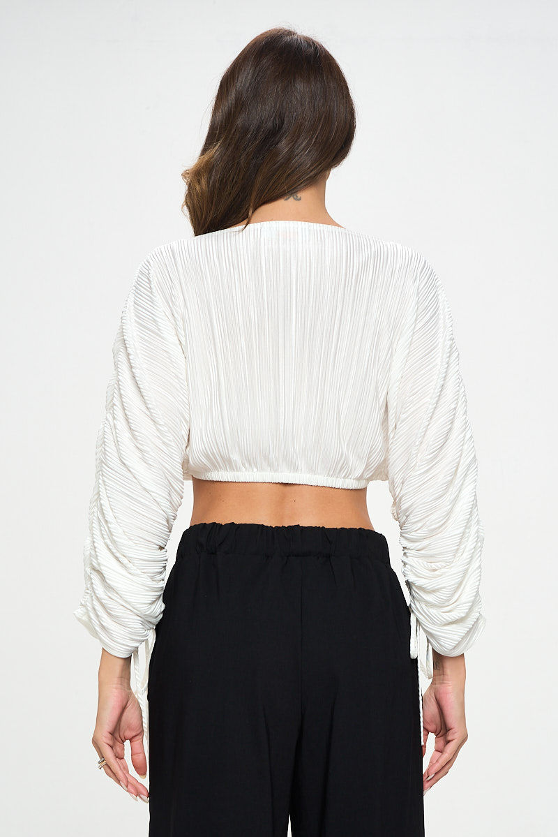 Thumbnail: Plisse Crop Top with Adjustable Sleeve and Tie