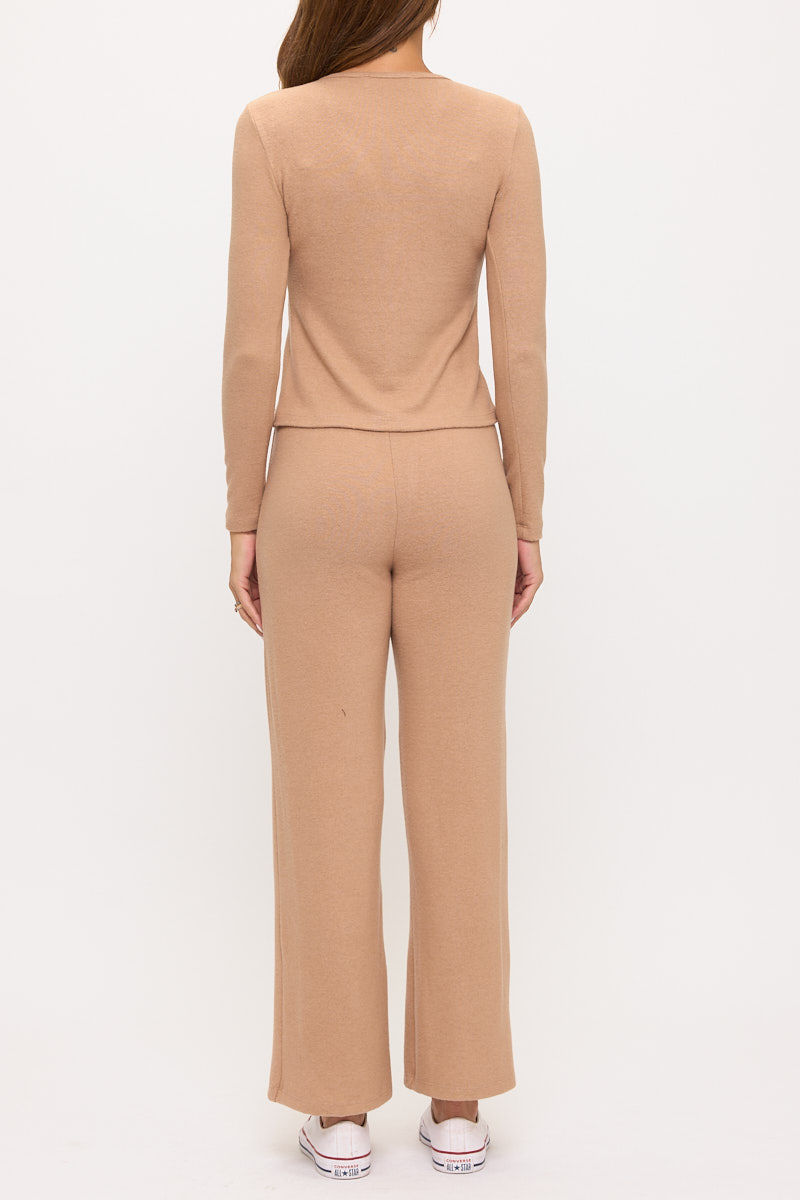 Thumbnail: Solid Rib Knit Long Sleeve V neck