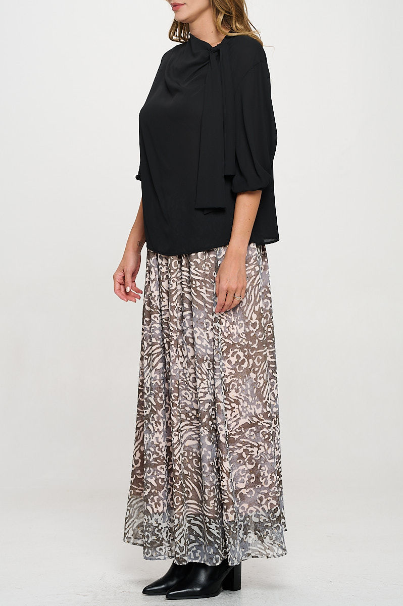 Thumbnail: Solid Sheer 3/4 Sleeve with Scarf Detail