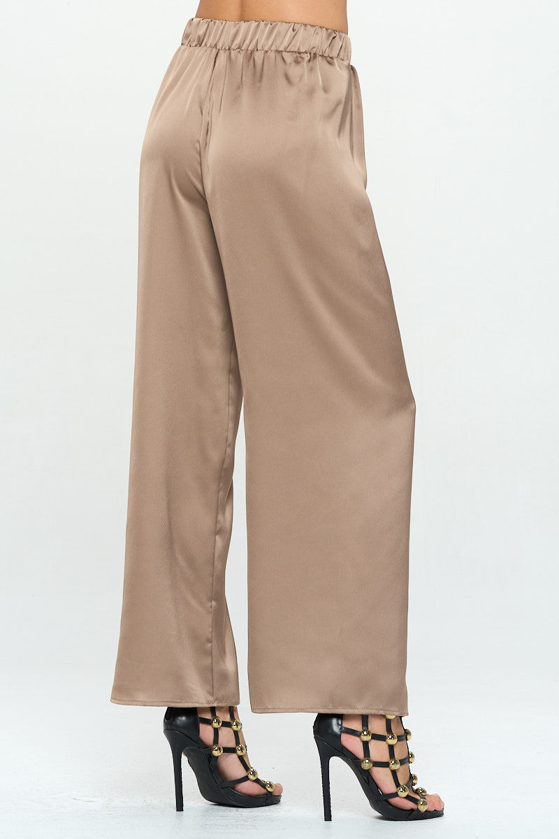Thumbnail: Stretch Satin Pants w/ Elastic Waist and Pockets