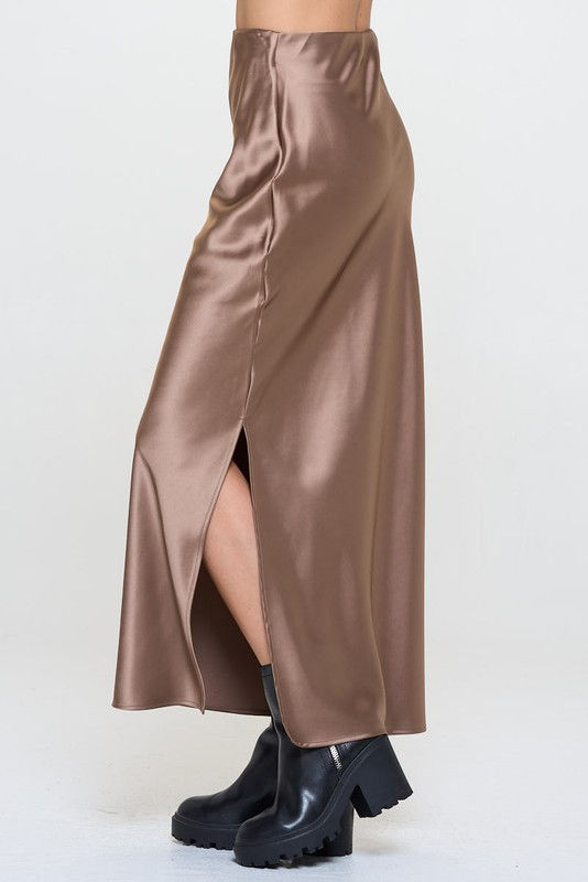 Thumbnail: Silky Satin Maxi Skirt with Slit
