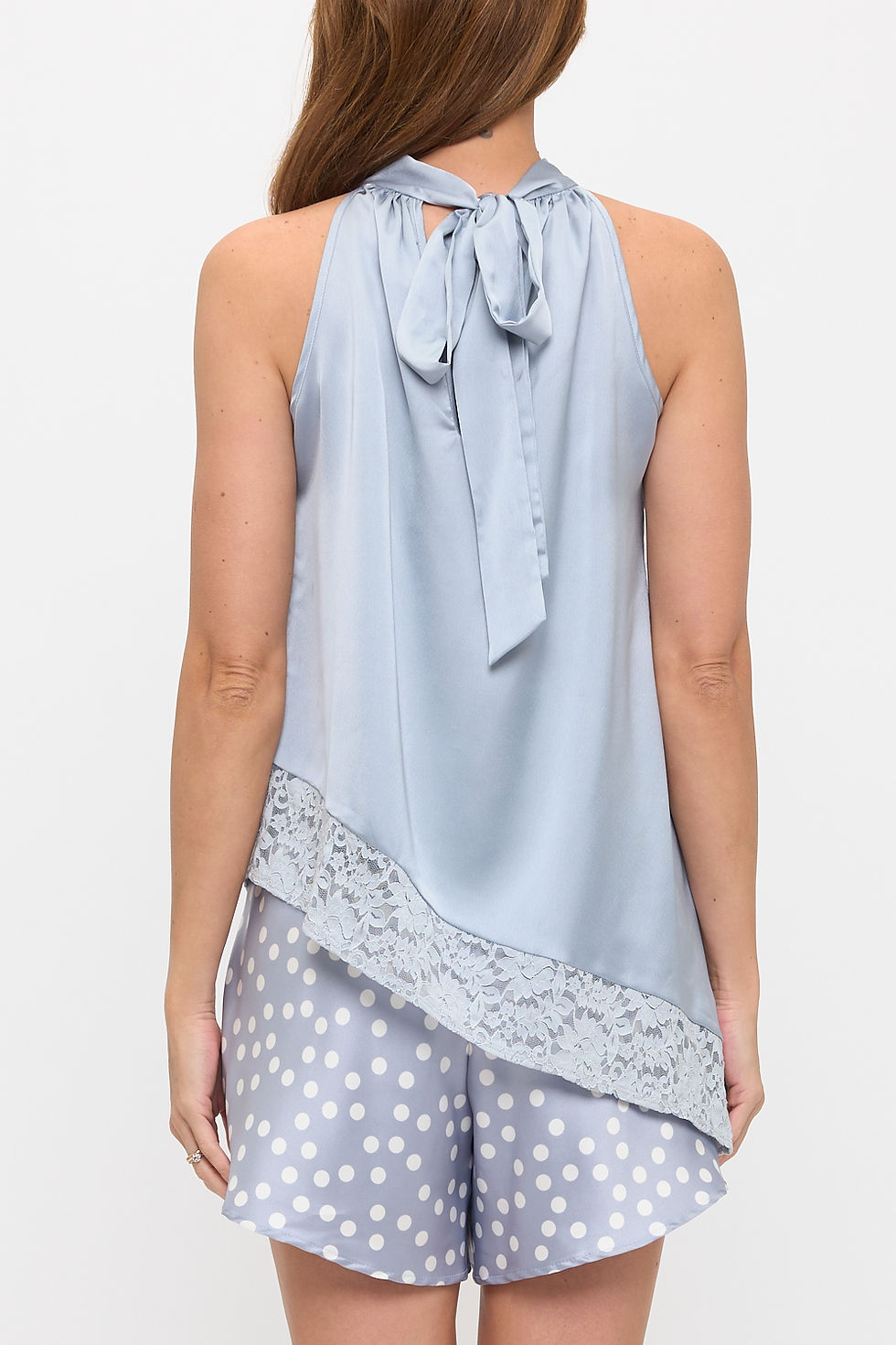 Thumbnail: Made in USA Satin Lace Asymmetrical Top