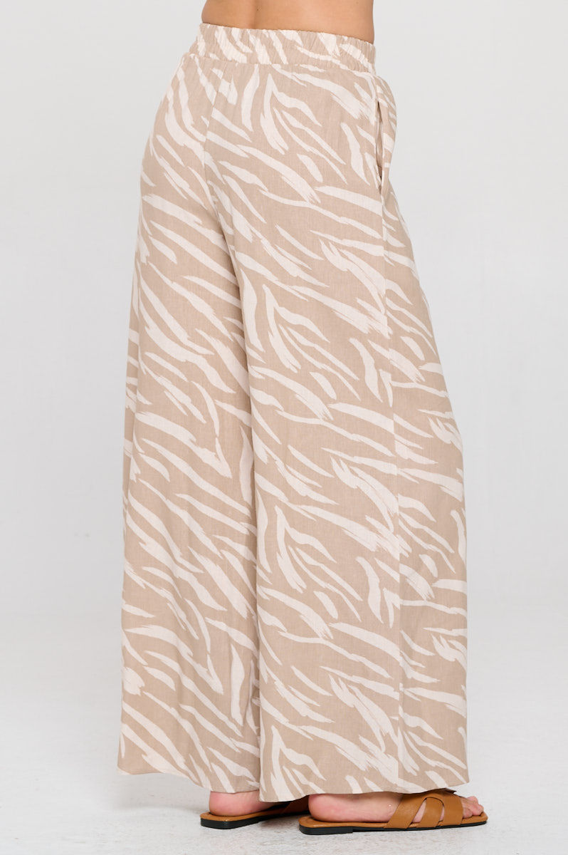 Thumbnail: Zebra Print Linen Wide Leg Pants with Elastic Band
