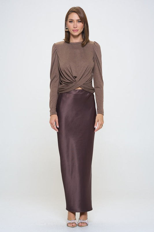 Thumbnail: Knit Top with Puff Long Sleeve and Front Twist