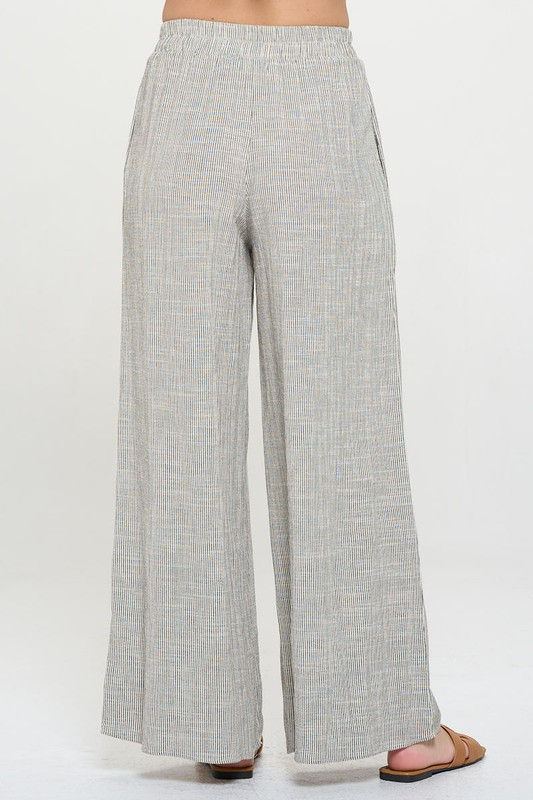 Thumbnail: Cotton Striped Wide Leg Pants with Pockets