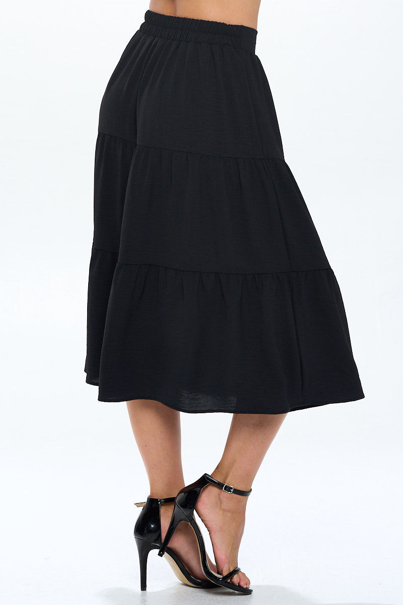 Thumbnail: Solid Tiered Midi Skirt with Pockets