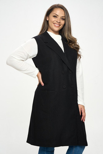 Double Breast Detail Sleeveless Coat with Collar | Reneecollection