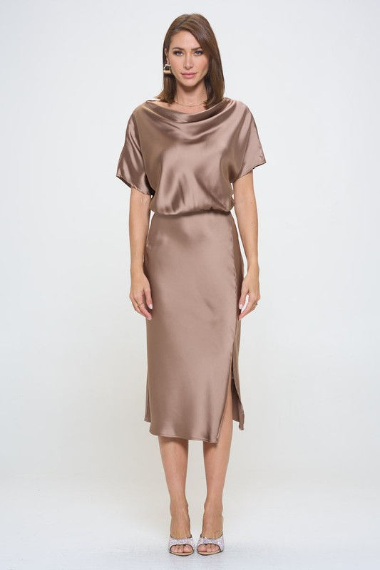 Thumbnail: Satin Stretch Print Dress with Slit