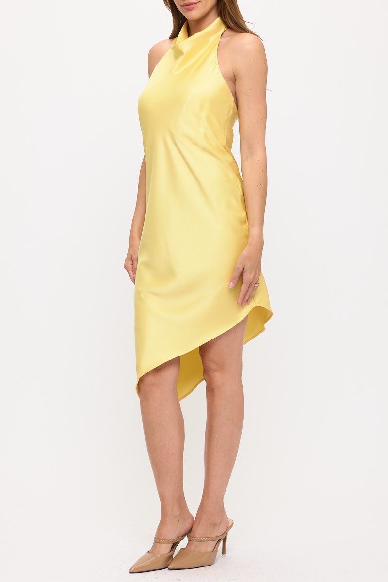 Thumbnail: Made in USA Asymmetric Satin Halter Dress