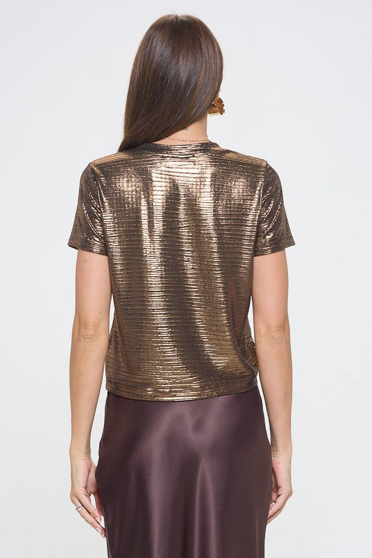 Thumbnail: Metallic Textured Short Sleeve Top