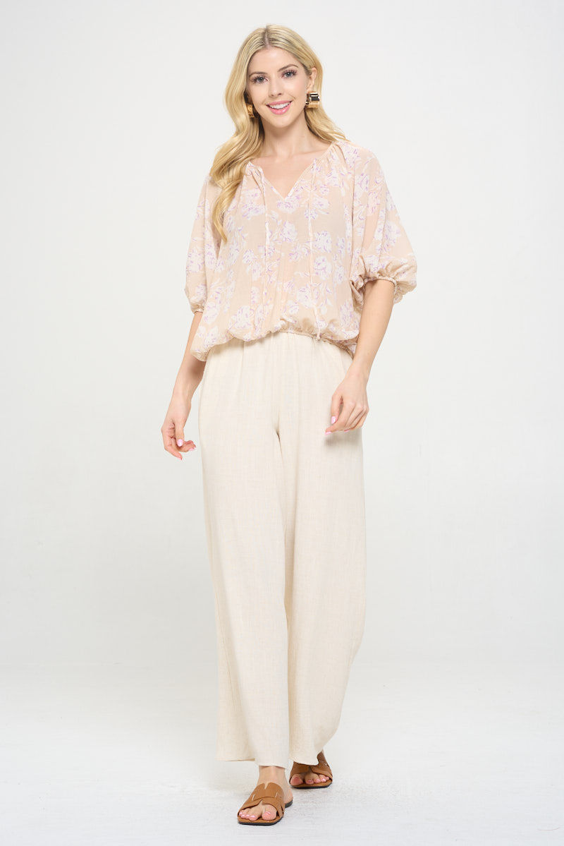 Thumbnail: Floral Print V neck 3/4 Sleeve
