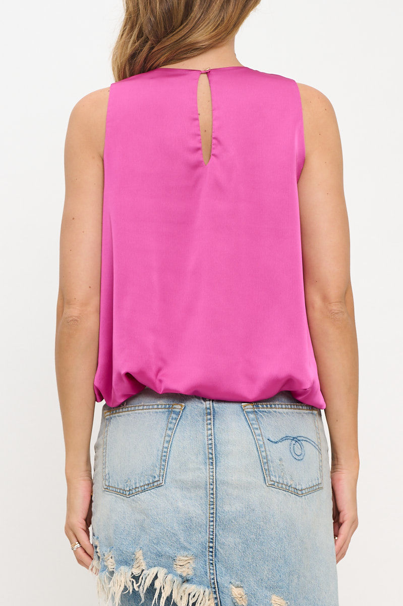 Thumbnail: Satin Sleeveless Top with Bubble Hem and Back Keyhole
