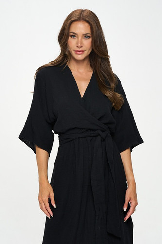 Solid Kimono Style Maxi Dress with Tie Solid Kimono Style Maxi Dress with Tie