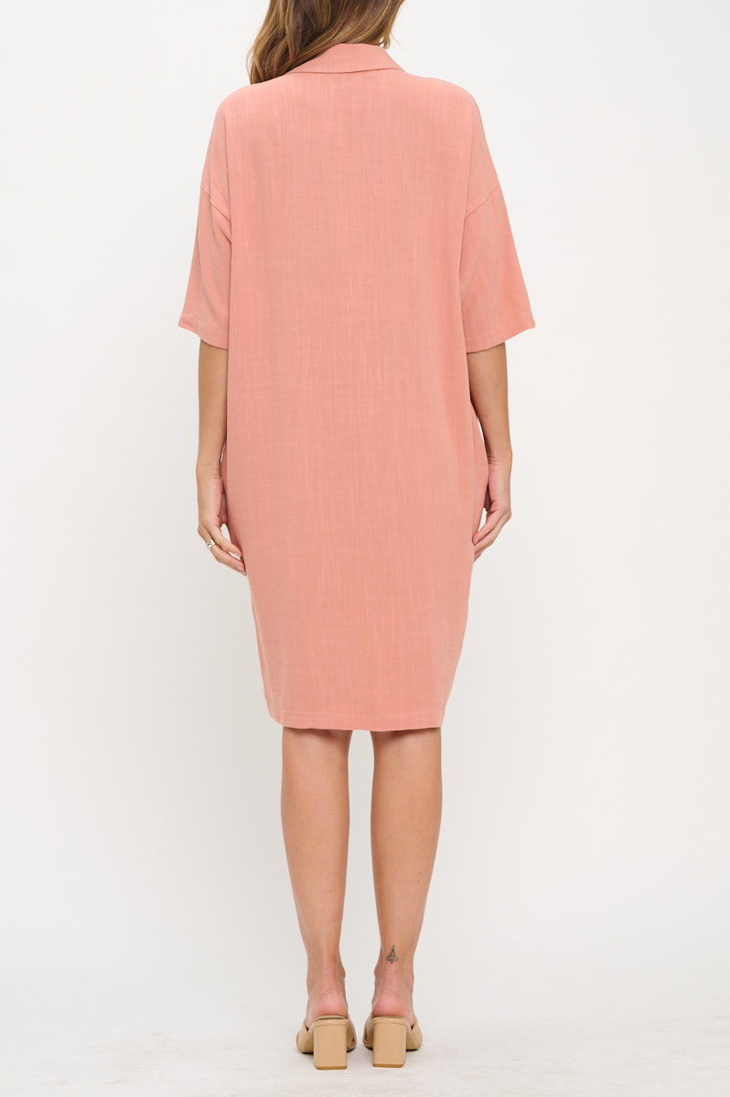 Thumbnail: Linen V neck Collared Dress with Pockets
