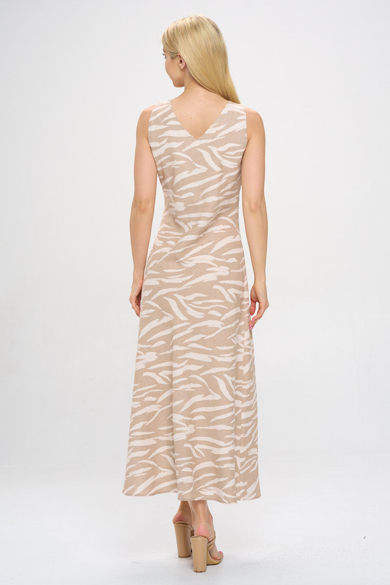 Thumbnail: Abstract Print V neck Maxi Sleeveless Dress