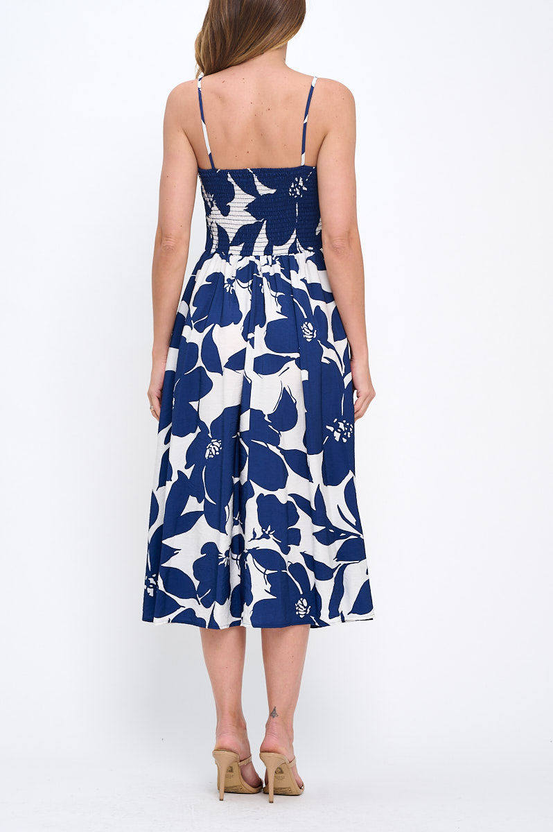 Thumbnail: Floral Print Midi Sleeveless Dress with Pockets