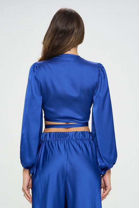 Thumbnail: Silky Satin Wrap Crop Top with Tie