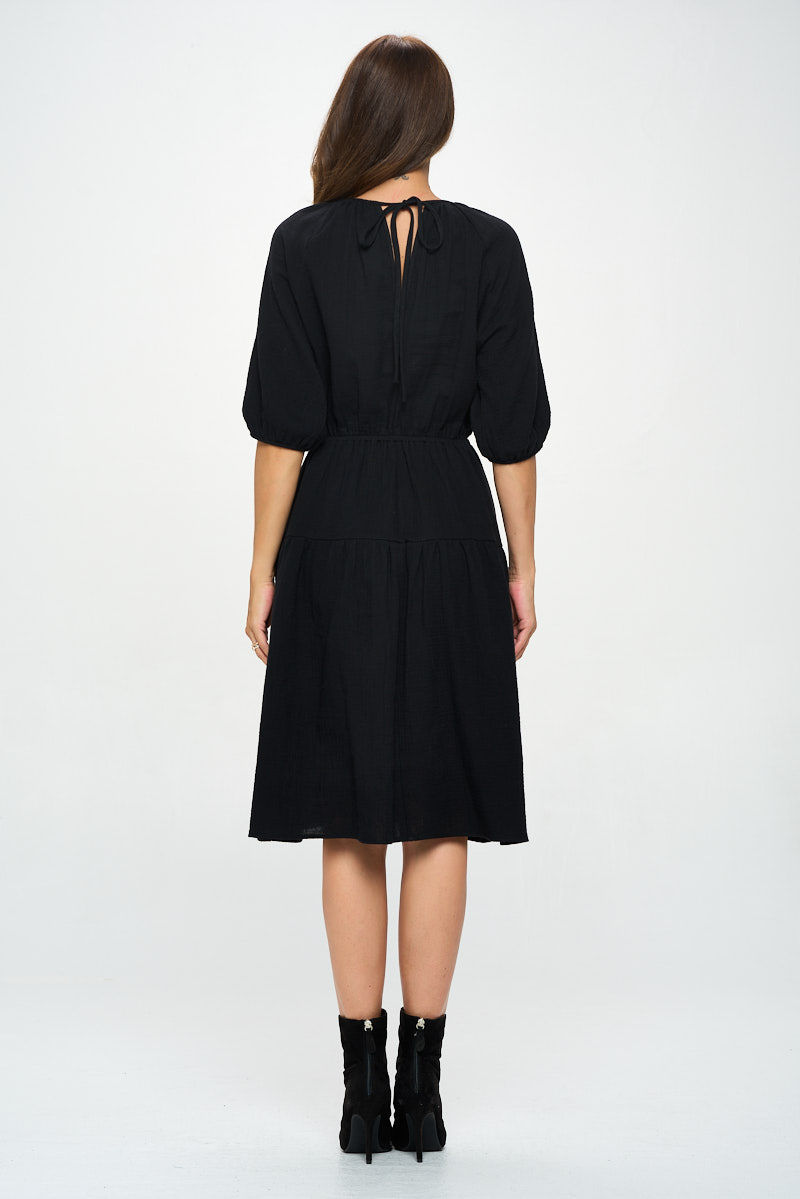 Thumbnail: Cotton 3/4 Sleeve Tiered Midi Dress