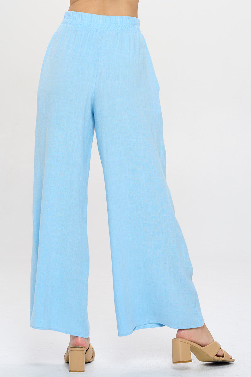 Thumbnail: Solid Linen Wide Leg Pants with Pockets