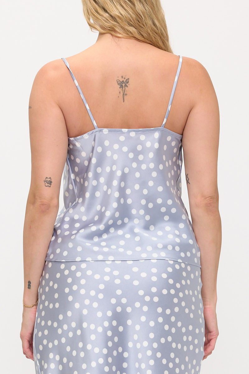 Thumbnail: Made in USA Polka Dot Satin Cowl Neck Top
