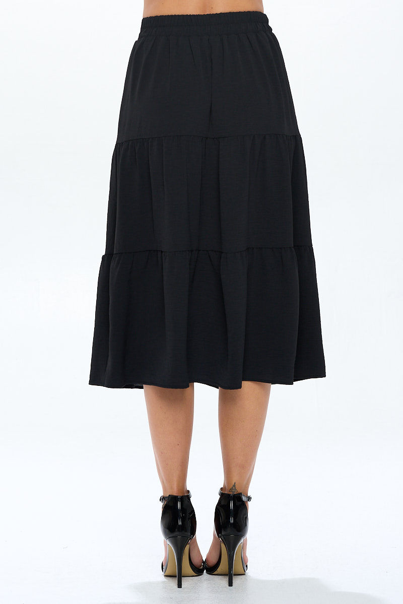 Thumbnail: Solid Tiered Midi Skirt with Pockets