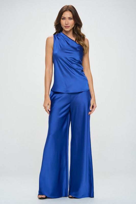 Thumbnail: Silky Satin One Shoulder Ruched Top