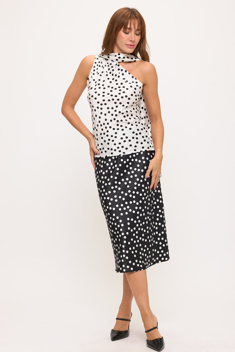 Thumbnail: One Shoulder Satin Polka Dot Top