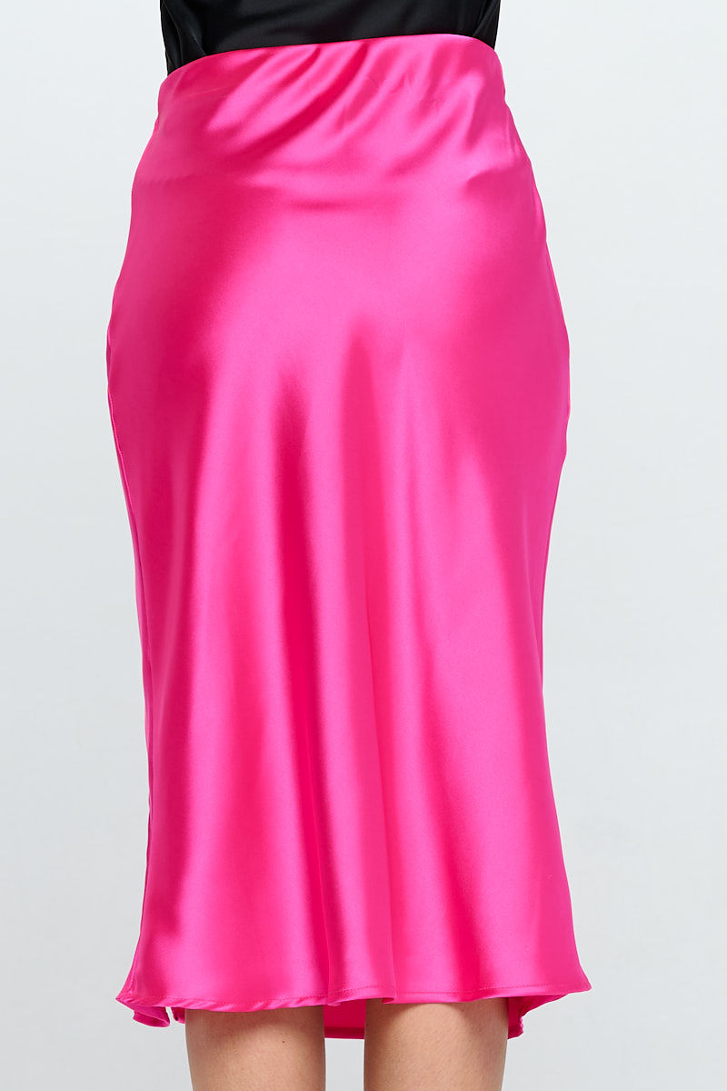 Thumbnail: Solid Satin Midi Skirt with Slit