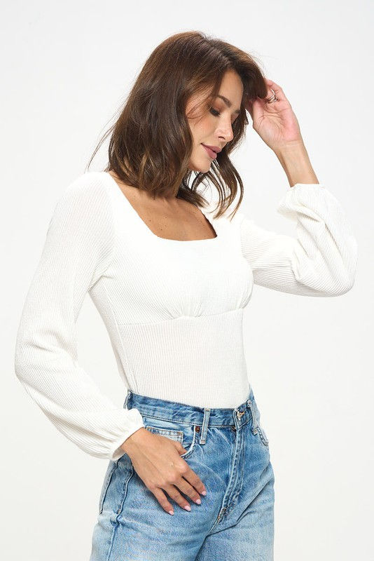 Thumbnail: Square neck Rib Knit Long Sleeve Top