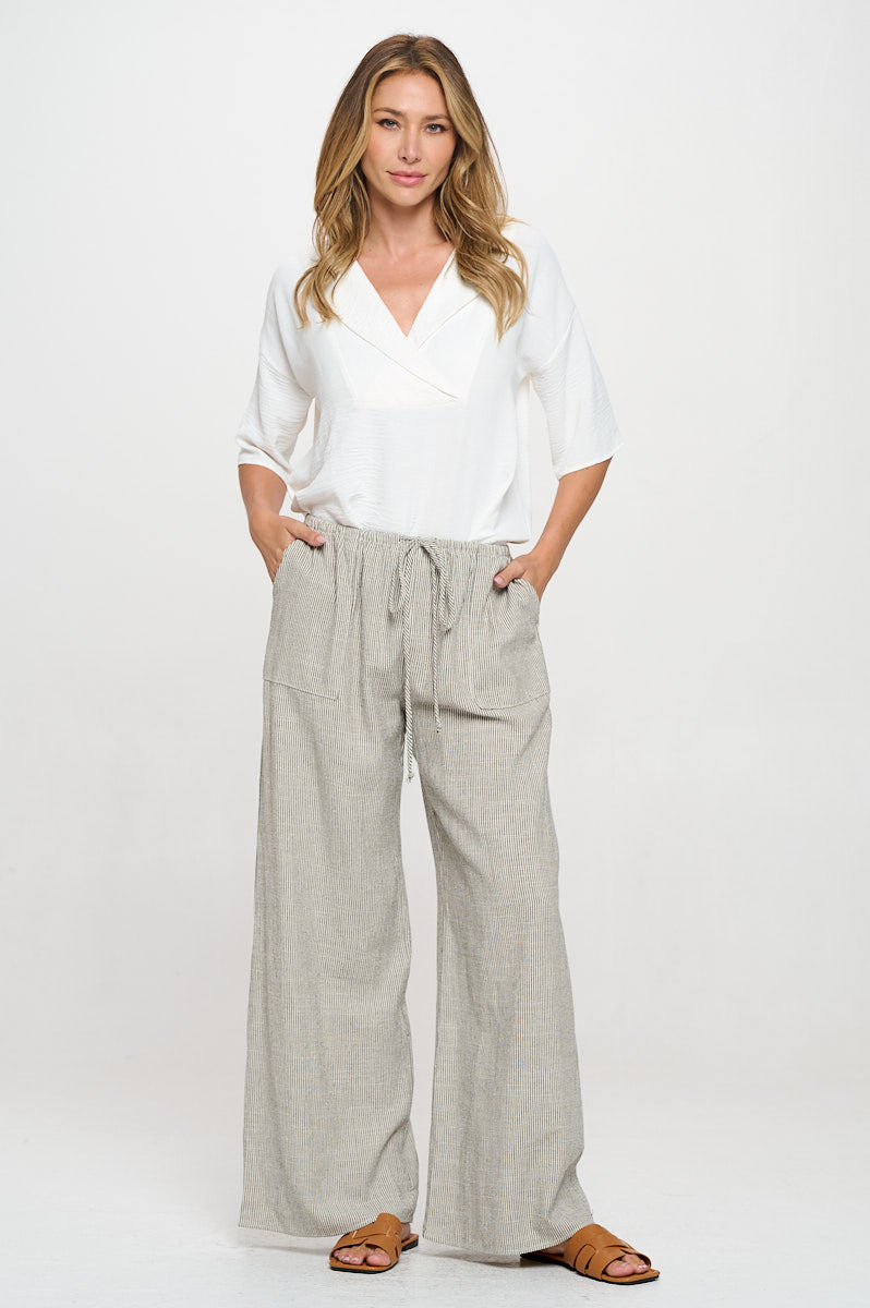 Thumbnail: Linen Adjustable Straight Leg Pants with Pockets