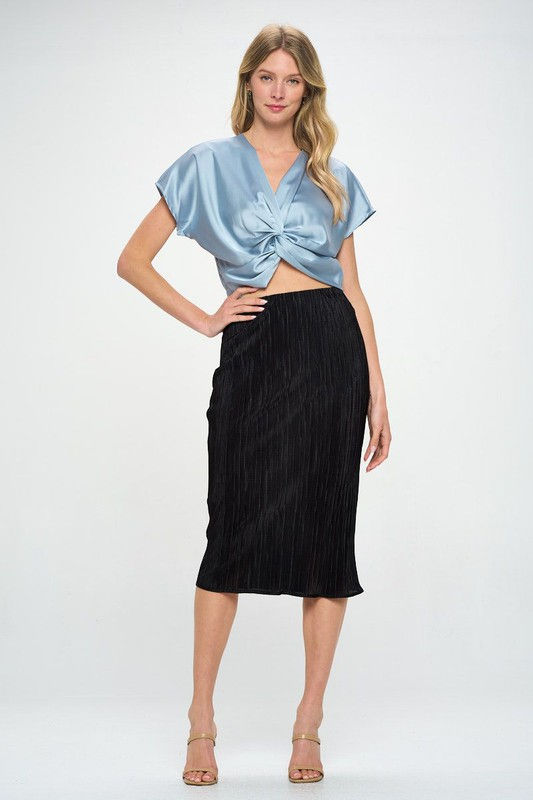 Thumbnail: Satin Short Sleeve Top with Front Twist