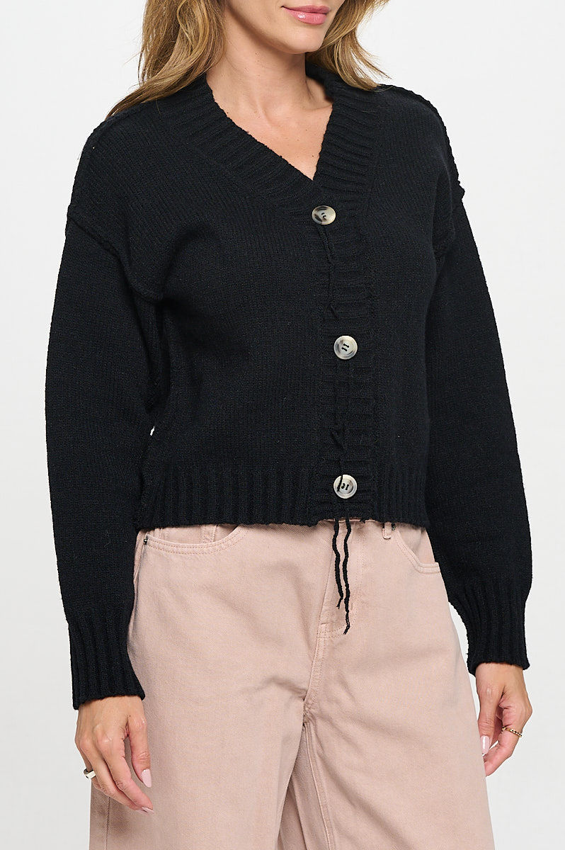Thumbnail: Thick Knit Long Sleeve Cardigan with Buttons