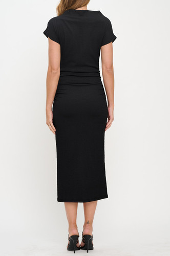 knee length dresses for ladies Metallic Cowl Neck Ruched Sculpting Midi Dress