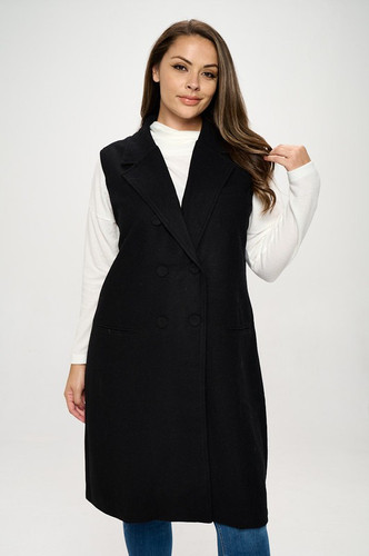 Double Breast Detail Sleeveless Coat with Collar | Reneecollection