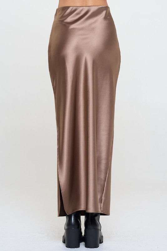 【COAP】Serenade satin rap skirt Silky Satin Maxi Skirt with Slit | Reneecollection